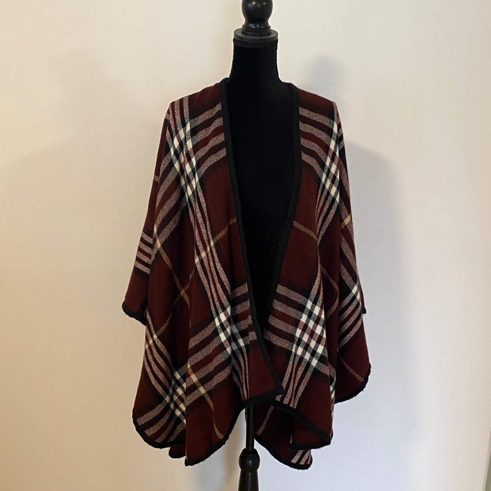 Charter Club Burgundy Plaid Poncho